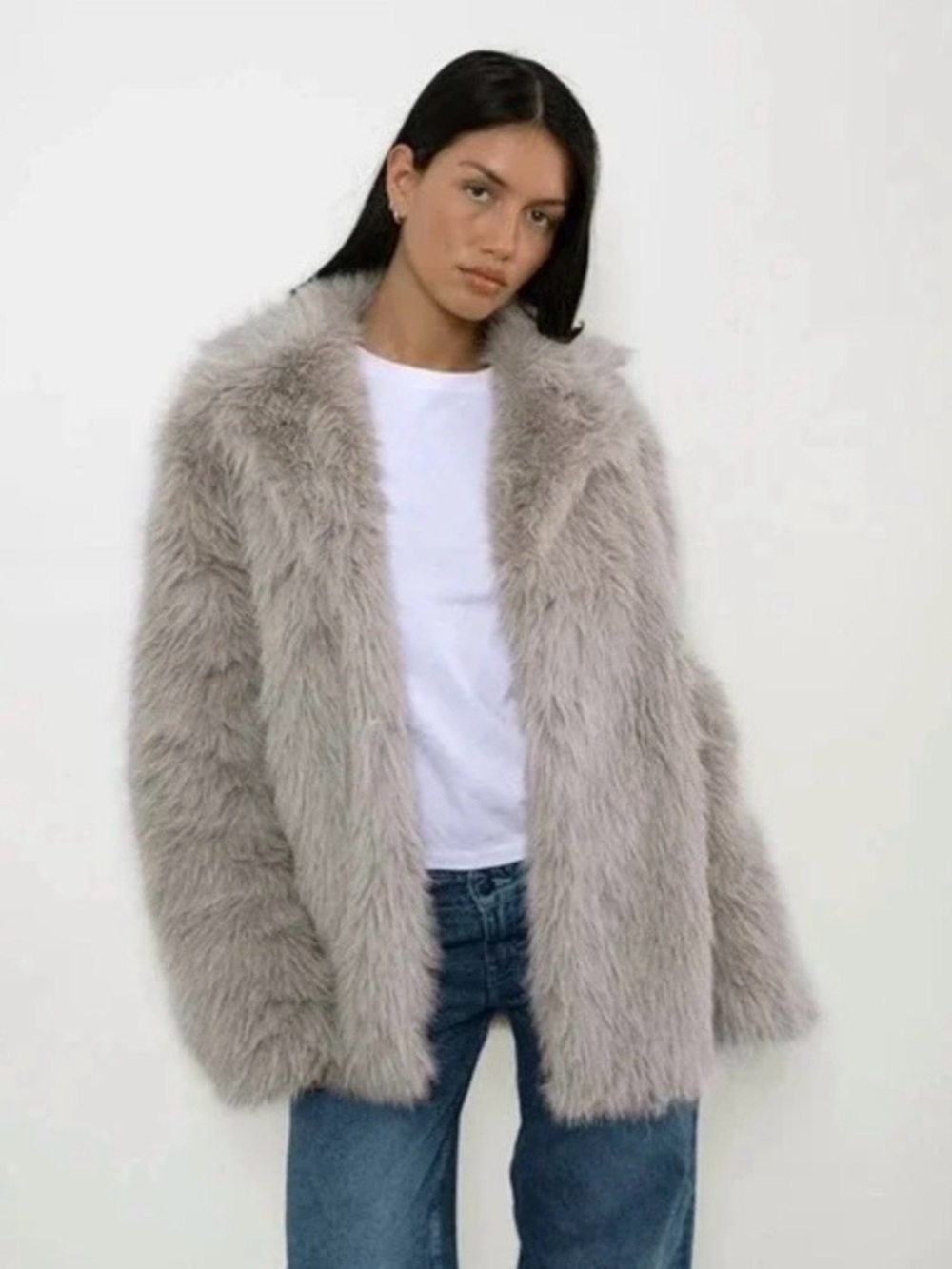NWT - For All Mankind Plush Faux Fur Jacket in Light Gray